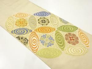 アンティーク　花七宝模様織出し袋帯（材料）